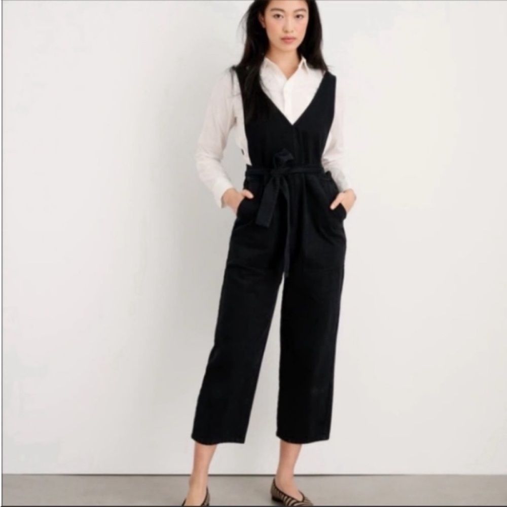NEW ALEX MILL Ollie RECYCLED Denim OVERALLS Black V-NECK Sleeveless Small